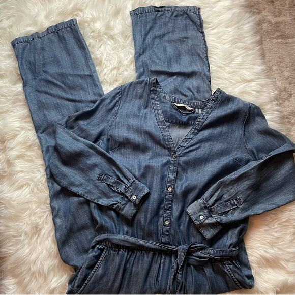Soft Surroundings Blue Dulce Tencel Chambray Jumpsuit Sz L - Picture 2 of 12